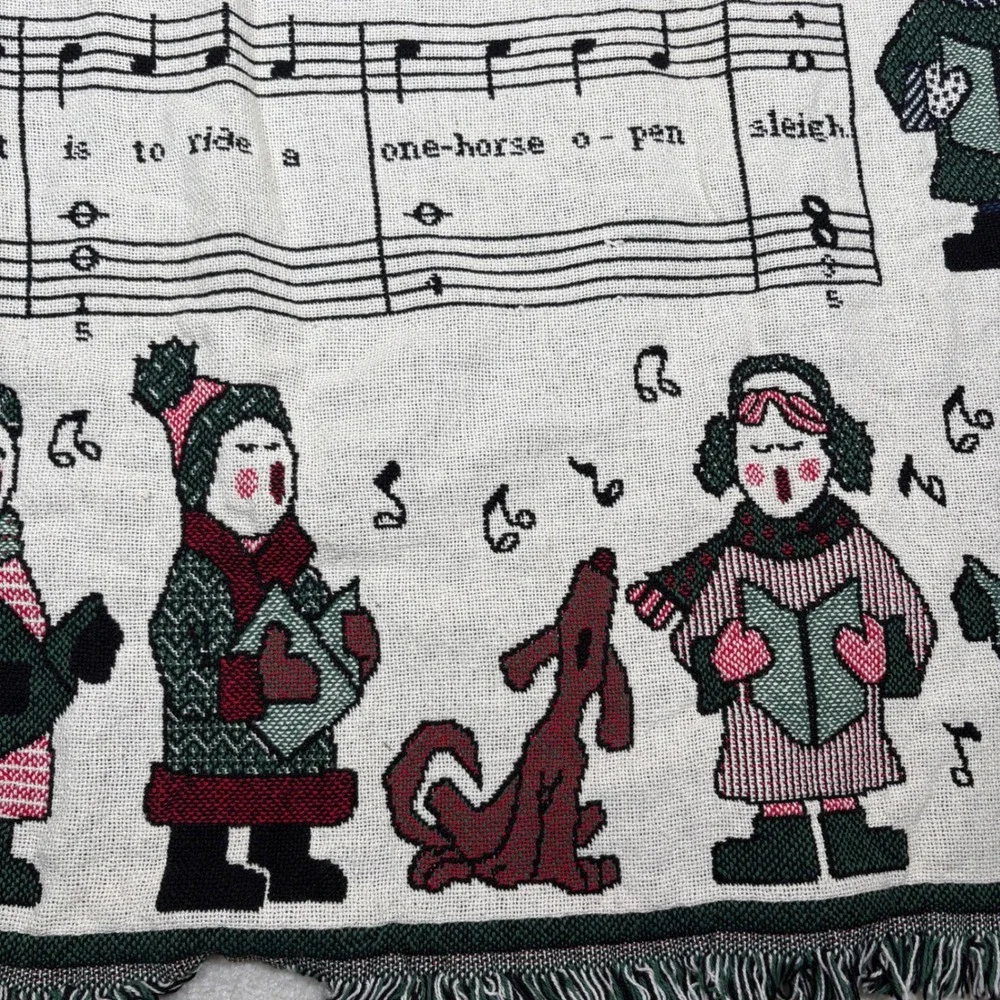 Vtg Jingle Bells Christmas Carolers Tapestry Throw Musical‎ Notes Blanket